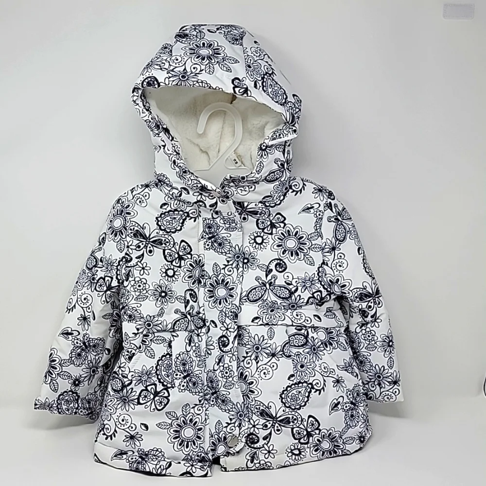 Only Kids Toddler Girl Floral & Butterfly Hooded Puffer Jacket 18M White Gray